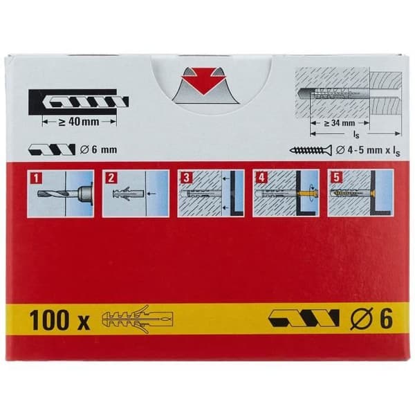 Expansionspluggar av 100 % nylon utan fläns S 6X30 låda med 100 st - FISCHER - 50106