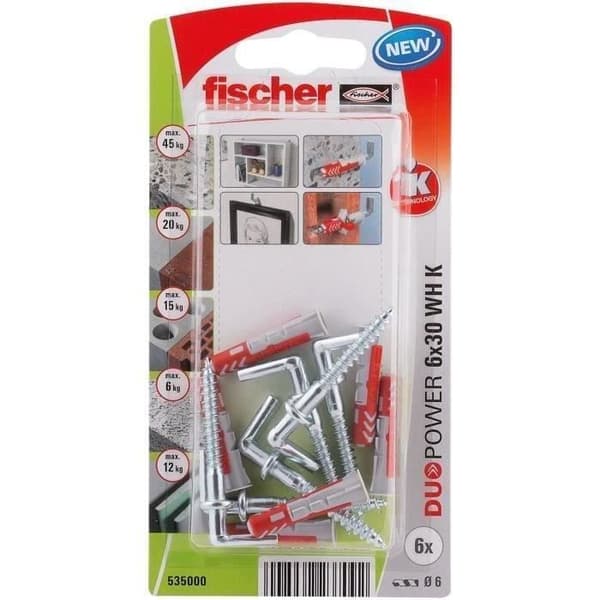 Duopower pluggar 6x30 med krok - FISCHER - Blister med 6 st