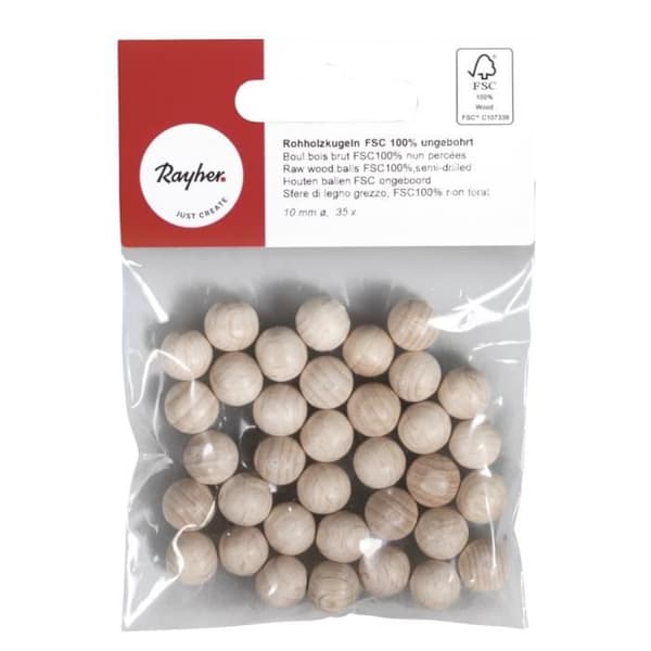 Boulon i trä - FSC 100% - 10 mm - Ogenomträngd - Förpackning med 35 stycken - Beige