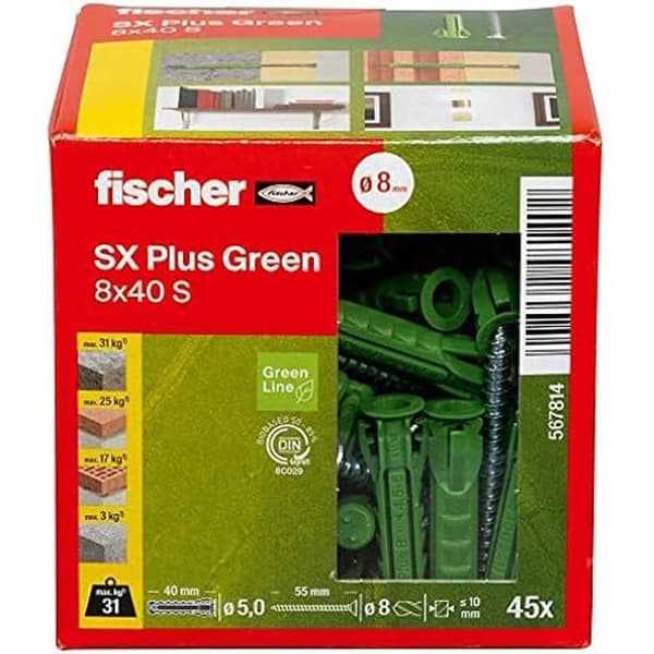 Fyrfäste med fyrfaldig expansion - FISCHER - SX Plus Green - 8x40 mm - Förnyelsebara material - Lätt montering