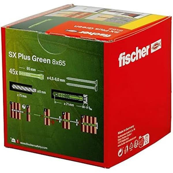 Kvartärexpansionsplugg - FISCHER - SX Plus Green - 8x65 mm - Förnybara material - Lätt att montera