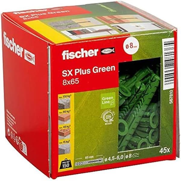 Kvartärexpansionsplugg - FISCHER - SX Plus Green - 8x65 mm - Förnybara material - Lätt att montera