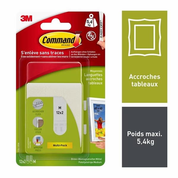 Command - 17201-4PK - Medelstor bildhängande flikar, 12 x 2 flikar, vit - Skadefri fixering