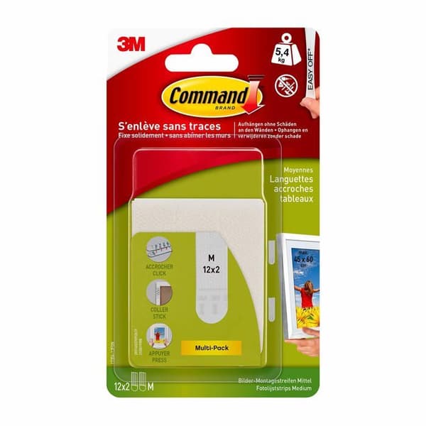 Command - 17201-4PK - Medelstor bildhängande flikar, 12 x 2 flikar, vit - Skadefri fixering