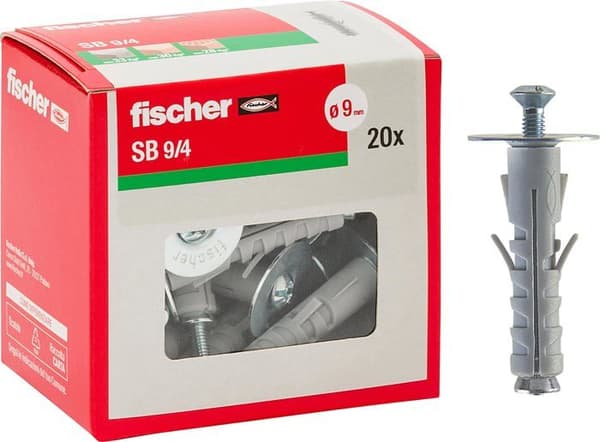 Fischer - 508234 - 20 SB 9 pluggar med M4 försänkta skruvar, universella för fäste på vägg och betong