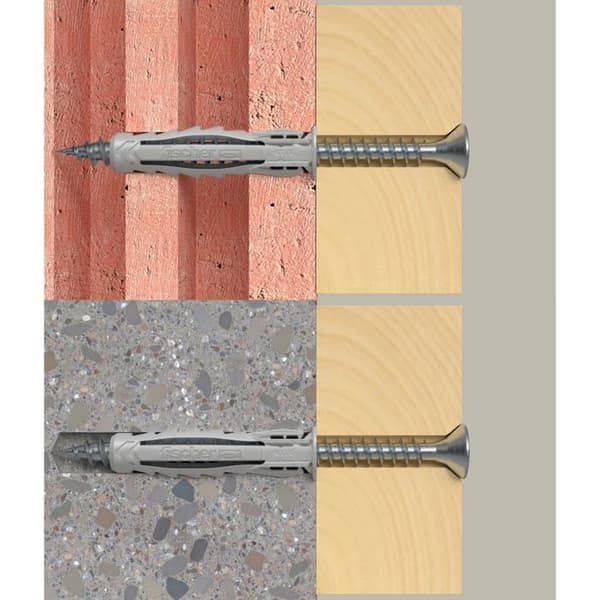 Klämmor - enkel fästning Fischer - 570210 - Förpackning med 500 SX Plus-klämmor med skruvar + ergonomiska saxar + SDS Plus-borr
