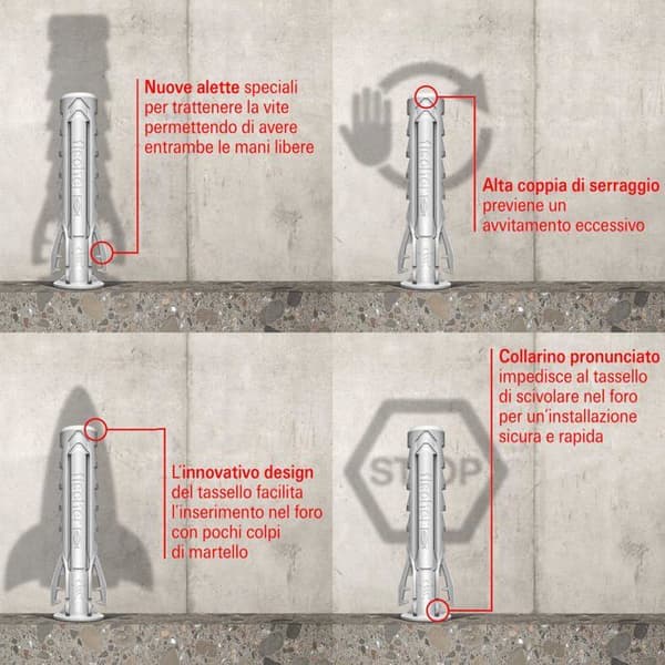 Klämmor - enkel fästning Fischer - 570210 - Förpackning med 500 SX Plus-klämmor med skruvar + ergonomiska saxar + SDS Plus-borr