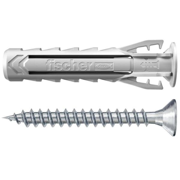 Klämmor - enkel fästning Fischer - 570210 - Förpackning med 500 SX Plus-klämmor med skruvar + ergonomiska saxar + SDS Plus-borr
