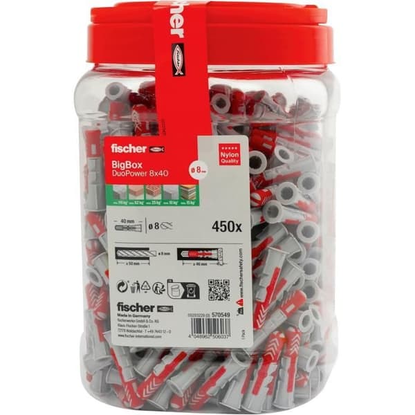 Universella pluggar - fischer - DuoPower 8x40 - 450 bitar - Nylon - Alla material
