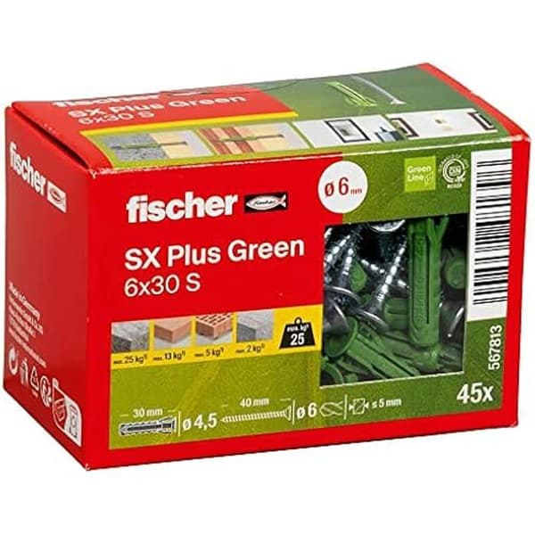 Käxla med fyrdubbel expansion - FISCHER - SX Plus Green - 6x30 mm - Förnybara material - Lätt montering