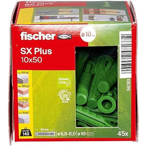 Kvadratisk expander - FISCHER - SX Plus Green - 10x50 mm - Förnybara material - Enkel montering