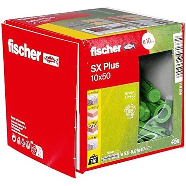 Kvadratisk expander - FISCHER - SX Plus Green - 10x50 mm - Förnybara material - Enkel montering