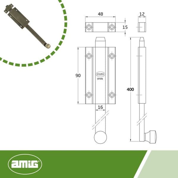 Goupille Amig - 6956 - | Loquet 3700 | 400 mm | Mässing | Läder