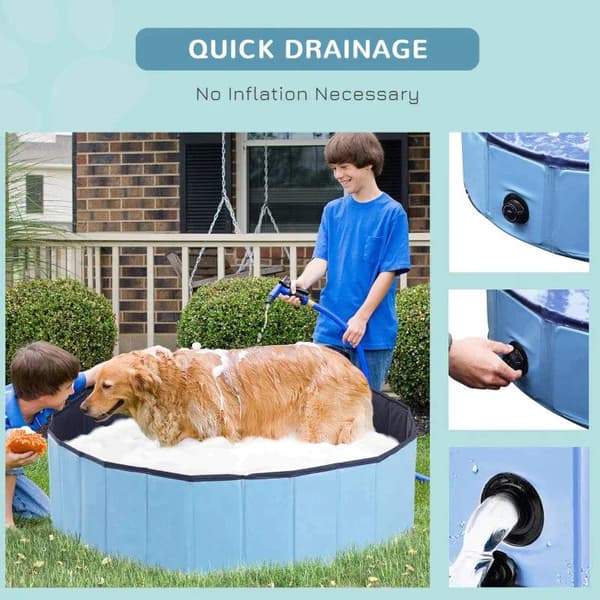 Rootz Pet Swimming Pool - Hundepool - Soppebassin - Swimming Pool - Hundebad - Sammenklappelig - PVC+ Træ - Blå