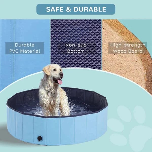 Rootz Pet Swimming Pool - Hundepool - Soppebassin - Swimming Pool - Hundebad - Sammenklappelig - PVC+ Træ - Blå