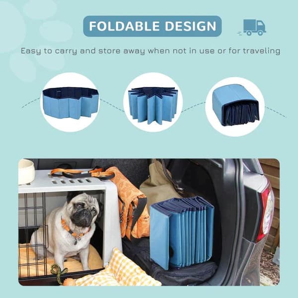 Rootz Pet Swimming Pool - Hundepool - Soppebassin - Swimming Pool - Hundebad - Sammenklappelig - PVC+ Træ - Blå