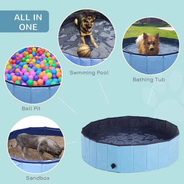 Rootz Pet Swimming Pool - Hundepool - Soppebassin - Swimming Pool - Hundebad - Sammenklappelig - PVC+ Træ - Blå