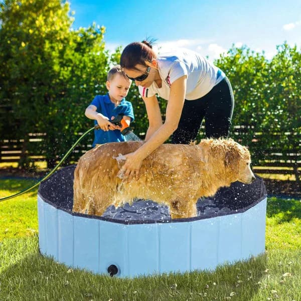 Rootz Pet Swimming Pool - Hundepool - Soppebassin - Swimming Pool - Hundebad - Sammenklappelig - PVC+ Træ - Blå
