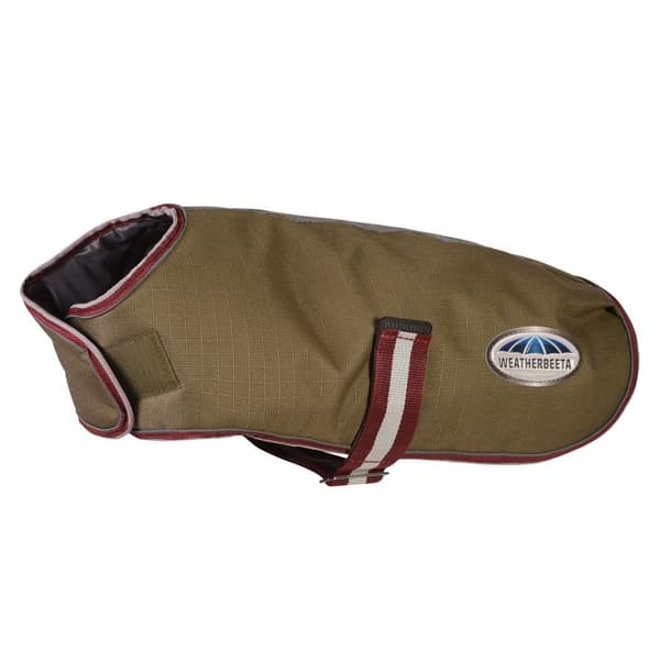Weatherbeeta Comfitec Premier Free Parka Mellanvikt hundpäls Olive Green/Burgundy/White Medium-25cm
