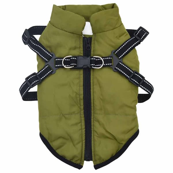 Hundtäcke med sele vattentät reflex armégrön 2XL