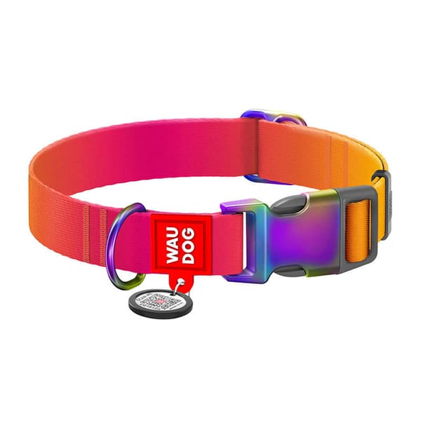 Waudog gradient hundhalsband i nylon med QR-kod, orange, storlek L