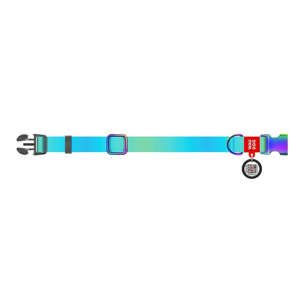 Waudog gradient hundhalsband i nylon med QR-kod, blå, storlek M