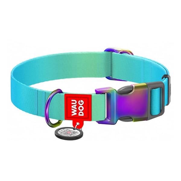 Nylonhalsband med QR-kod för Waudog gradienthund, blå, storlek L