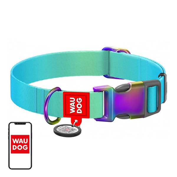 Nylonhalsband med QR-kod för Waudog gradienthund, blå, storlek L