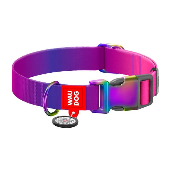 Waudog gradient hundhalsband i nylon med QR-kod, lila, storlek XL