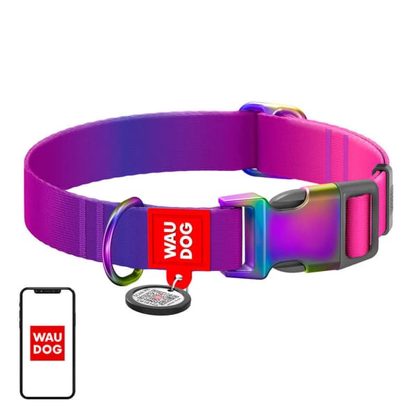 Waudog gradient hundhalsband i nylon med QR-kod, lila, storlek XL