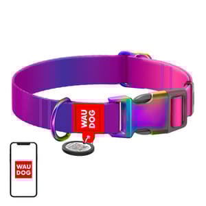 Waudog gradient hundhalsband i nylon med QR-kod, lila, storlek M