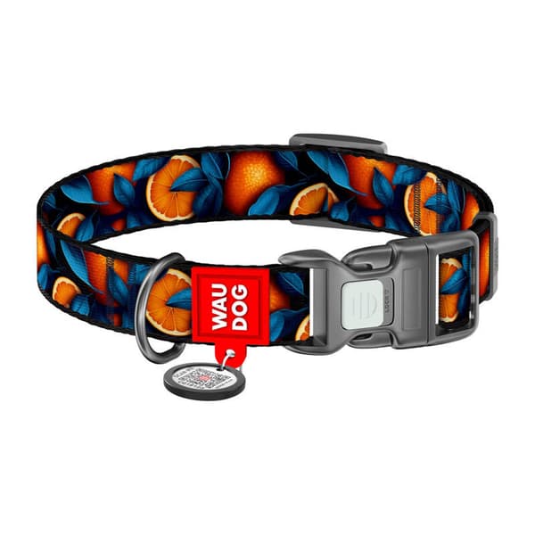 Waudog "Oranges" hundhalsband i nylon med QR-kod, storlek S