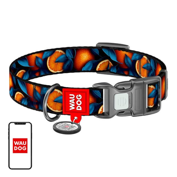Waudog "Oranges" hundhalsband i nylon med QR-kod, storlek S