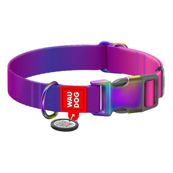 Hundhalsband i nylon med QR-kod WAUDOG 15 mm bred, 25-35 cm lång lila