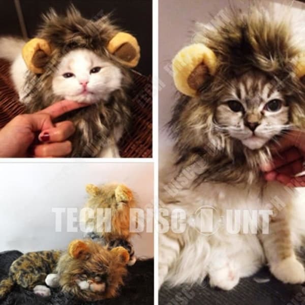 TD® Peruk Hund Husdjur Katt Man Häst Hår Lejon Rolig Brun Färg Söt liten utflykt massiv päls