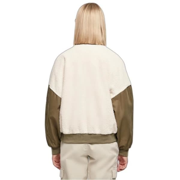 Urban Classics oversized sherpajacka för kvinnor - vit/mörkgrön - M