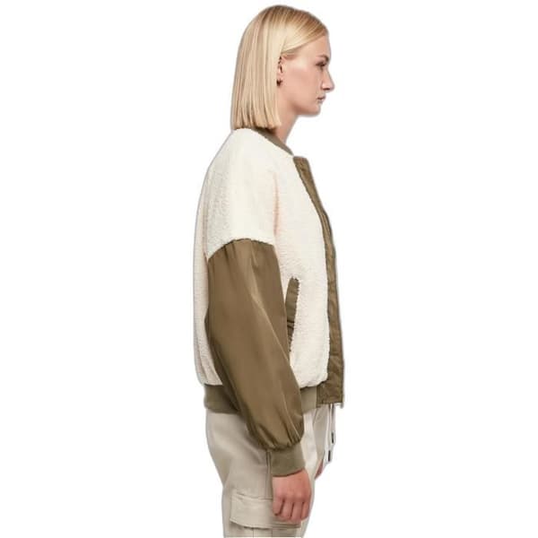 Urban Classics oversized sherpajacka för kvinnor - vit/mörkgrön - M