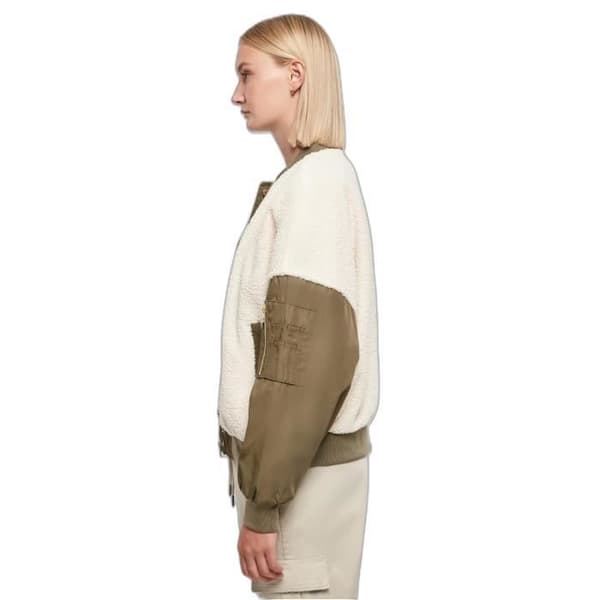 Urban Classics oversized sherpajacka för kvinnor - vit/mörkgrön - M
