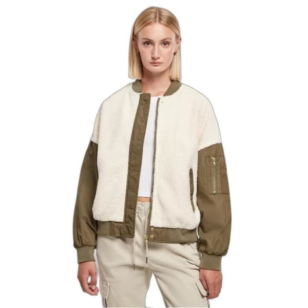 Urban Classics oversized sherpajacka för kvinnor - vit/mörkgrön - M