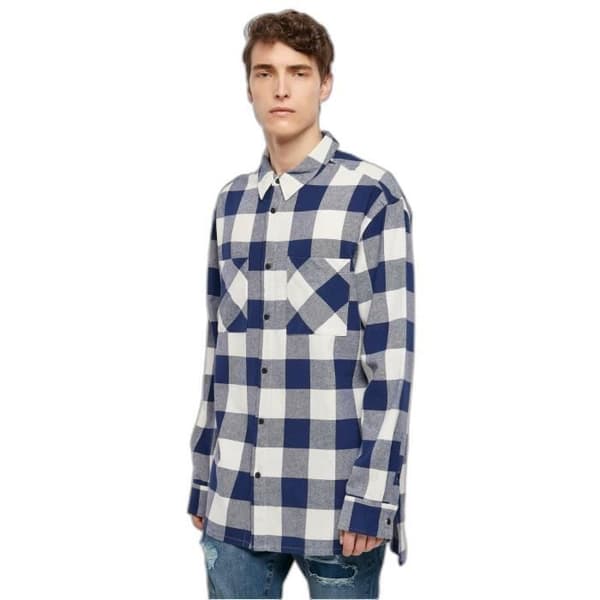 Urban Classics Long Oversized rutig skjorta - mörkblå/röd/beige - M