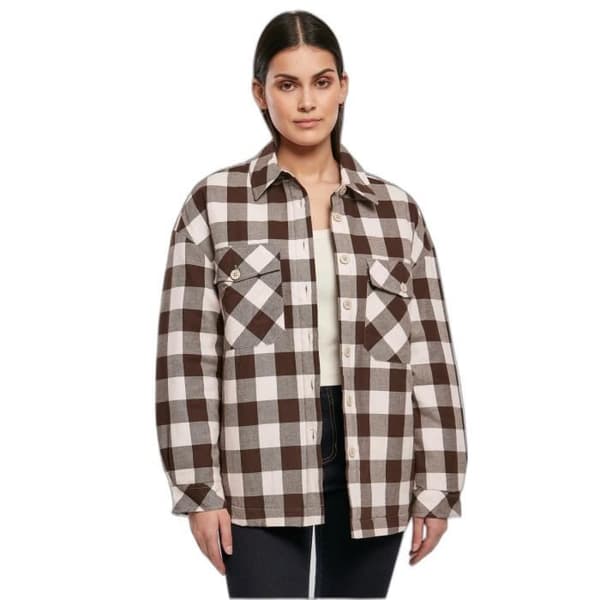 Urban Classics vadderad flanellövertröja för kvinnor - rosa/brun - L