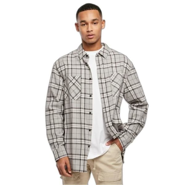 Urban Classics Long Oversized grå rutig skjorta - grå/svart - S