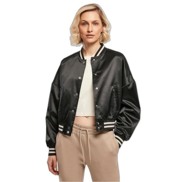 Urban Classics College Damjacka i oversize satin Cropped - Svart - M