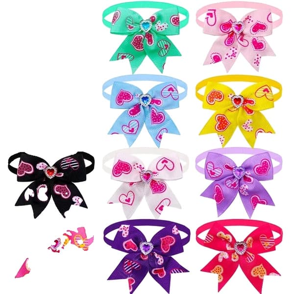 Hundesløjfe, Justerbar halsstørrelse 22-40CM, Blandede 10 farver,Bland farve, 100PCS