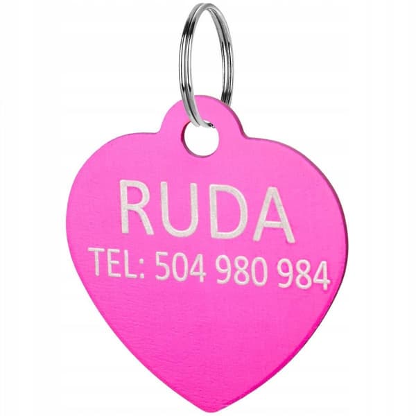 Kattadressbricka liten hund och kattidentifiering graverad med hjärta rosa