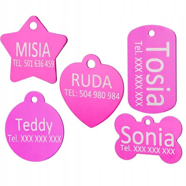 Halsbandshänge med namn för hund och katt, adressnyckelring rosa