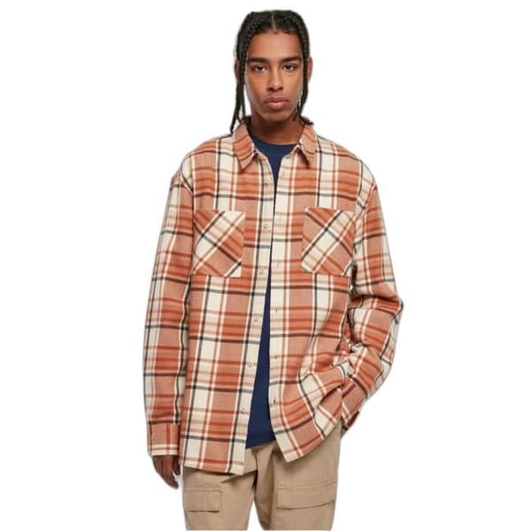 Urban Classics Leaves Oversized Rutig långskjorta - orange/röd - XL