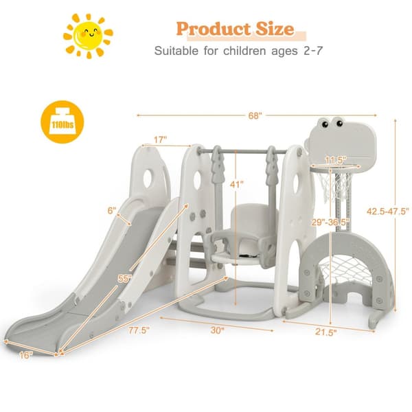 Toddler Rutsche og Gyngesæt, 6 i 1 Toddler Rutsche og Gyngesæt med Boldspil, 172x182x108-120 cm