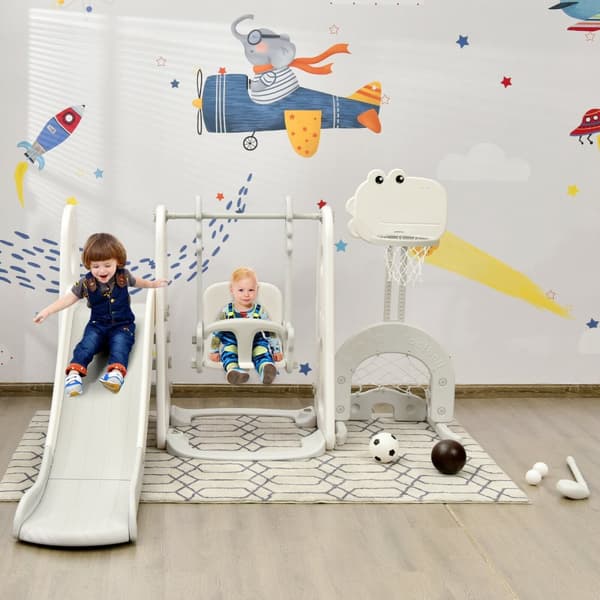 Toddler Rutsche og Gyngesæt, 6 i 1 Toddler Rutsche og Gyngesæt med Boldspil, 172x182x108-120 cm