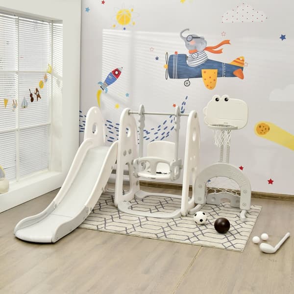 Toddler Rutsche og Gyngesæt, 6 i 1 Toddler Rutsche og Gyngesæt med Boldspil, 172x182x108-120 cm